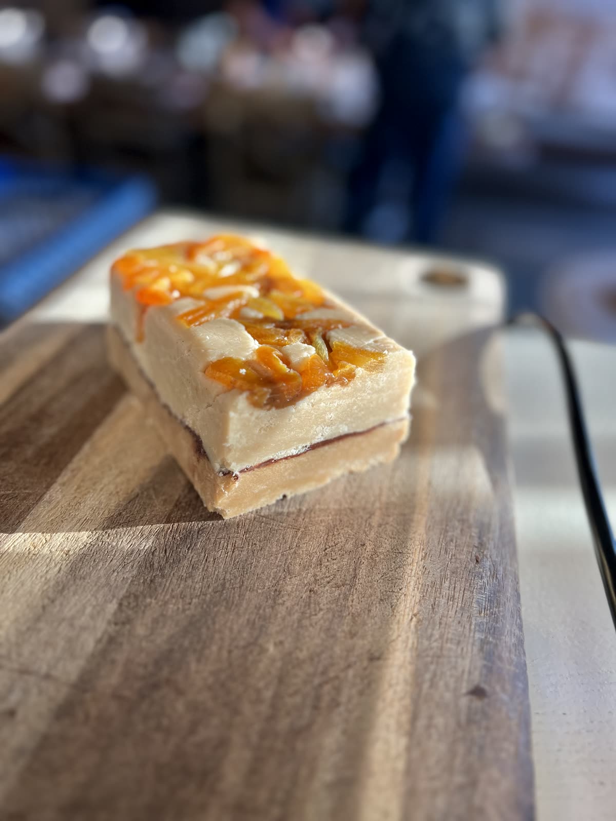 Apricot and pistachio dessert bar, detail shot