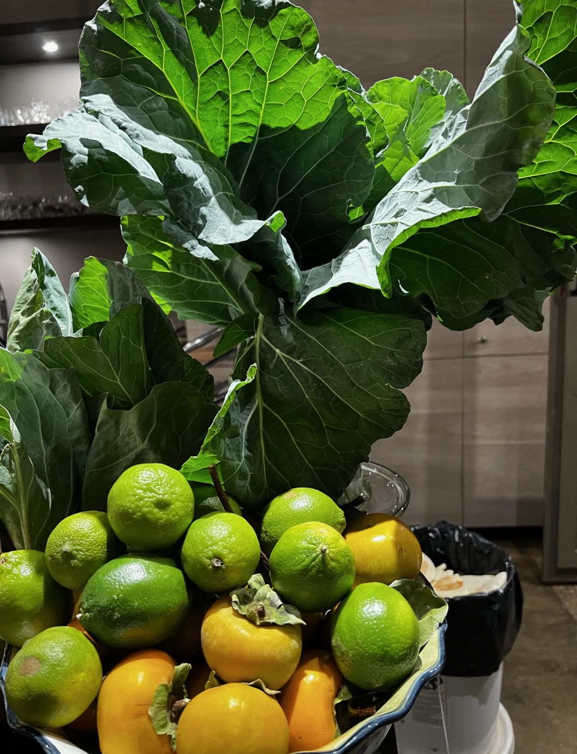 Fresh citrus and greens, close detail
